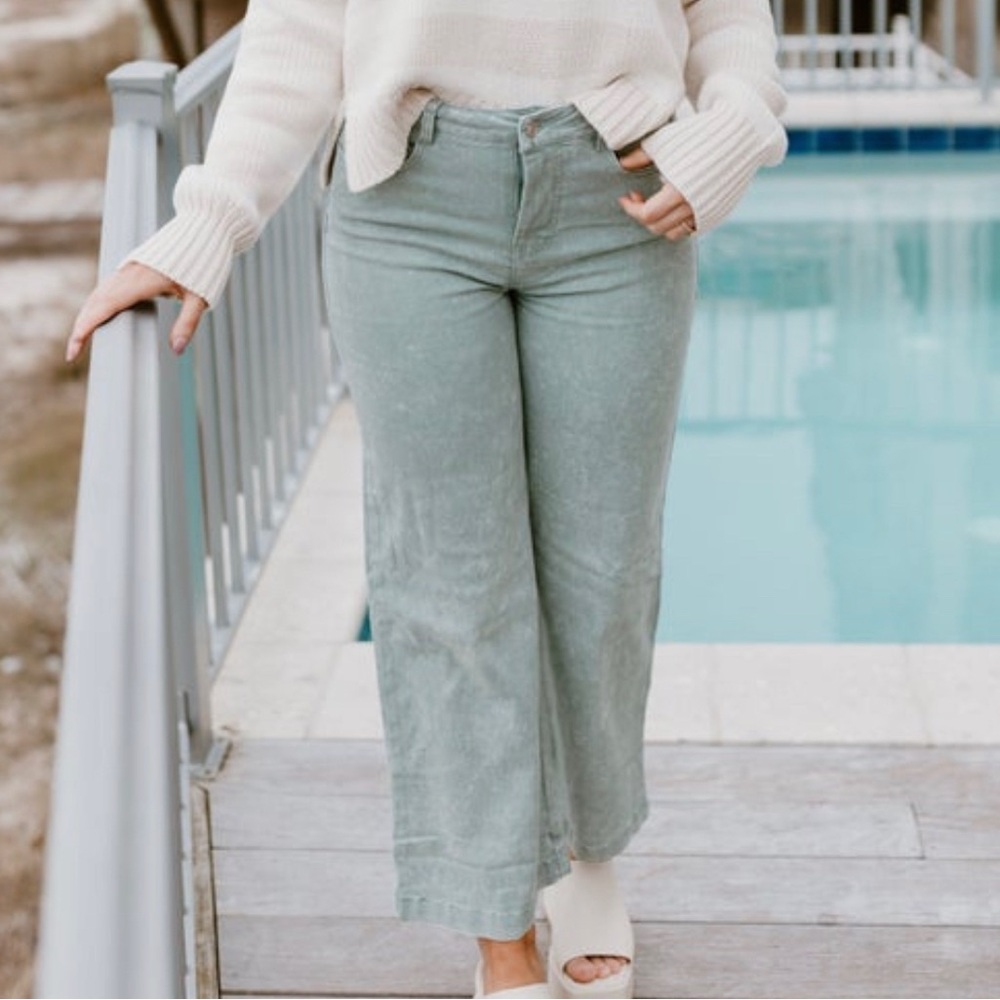 Entro Wide Leg Teal Jeans
